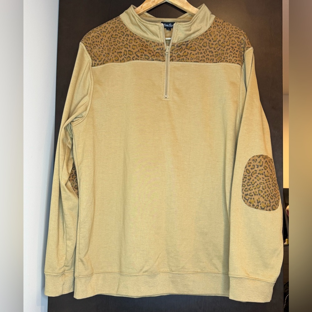 ANNA LANE Leopard Accent Tan Sweater